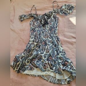American Eagle Outfitters Off-Shoulder Paisley Dress - Blue and Cream